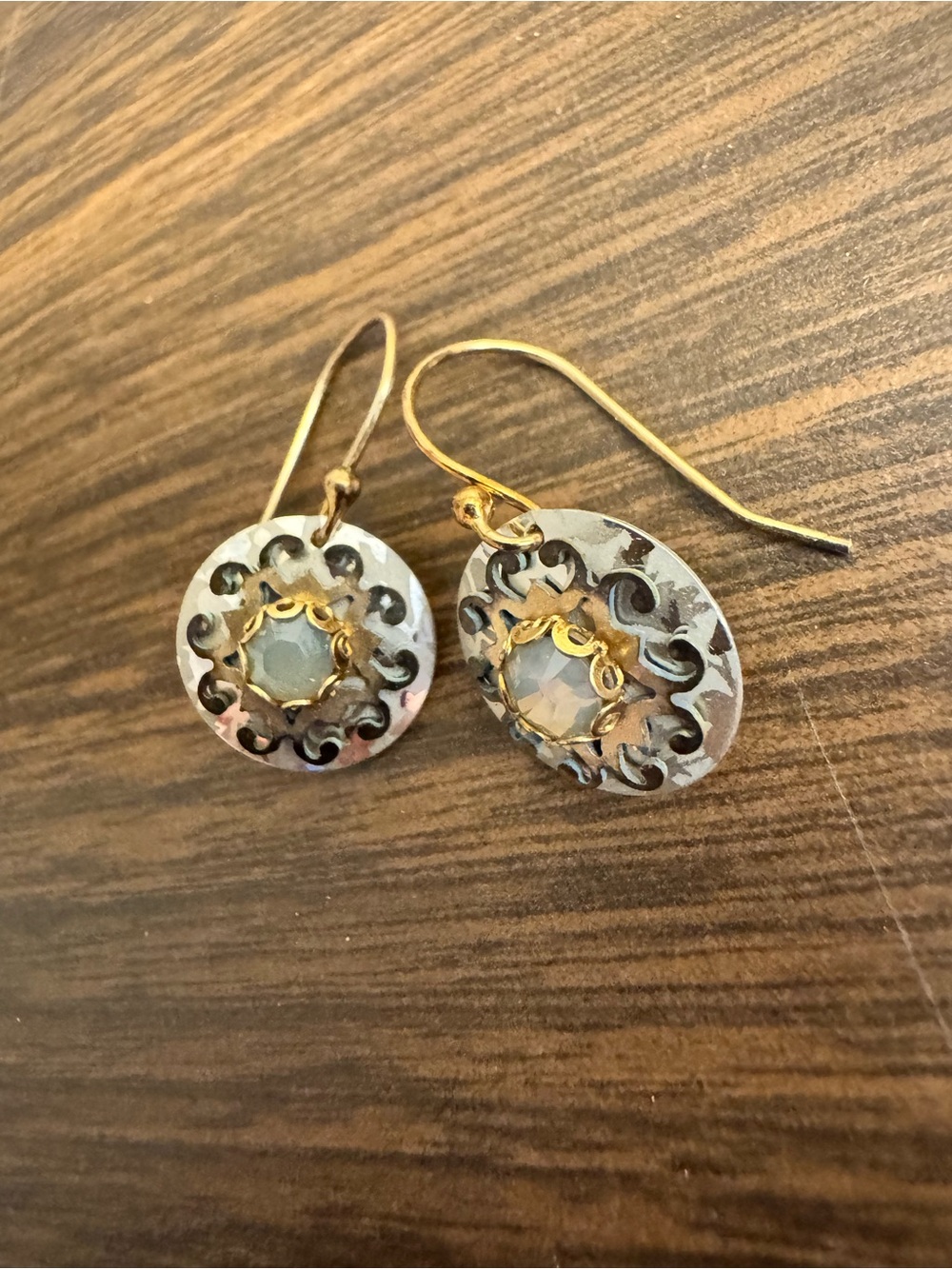 Holly Yashi Niobium Mixed Metal Silver Gold Opalescent Crystal Dangle Earrings